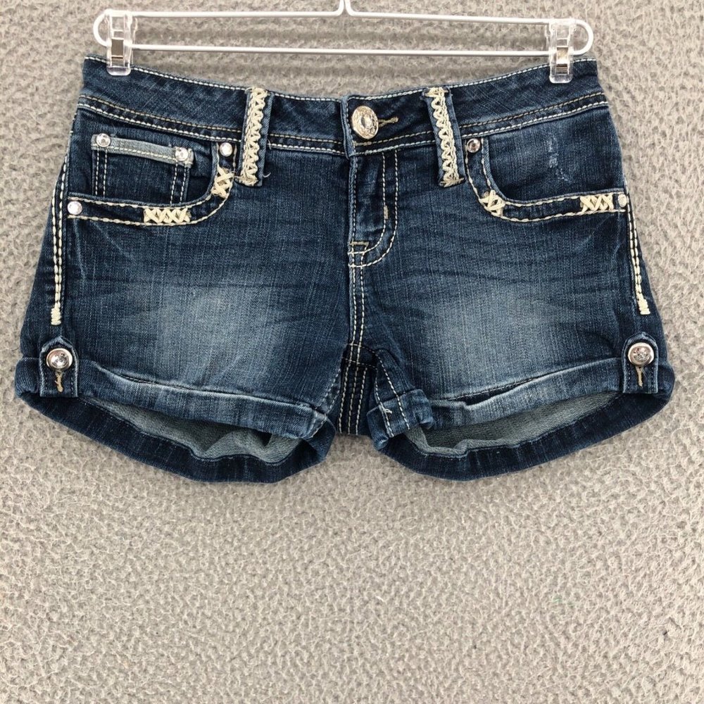 Daytrip Shorts Womens 27 Blue Jean Scorpio Denim Bling Embroidered Stitch Cuffed